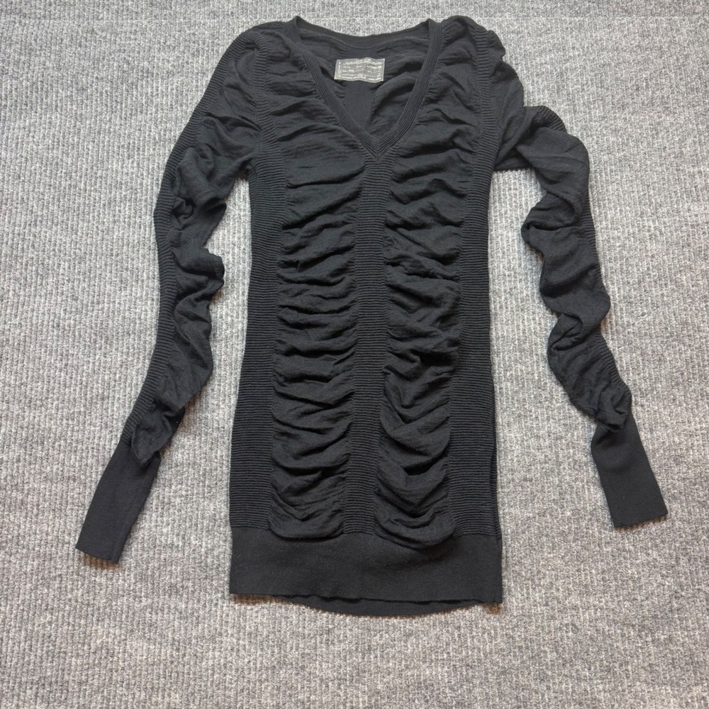 AllSaints Spitalfields Adorabella Jumper Dress Black Wool Silk Ruched Size 12